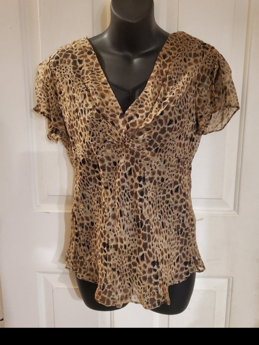 Allison Taylor Brown Leopard-Print V-Neck Blouse